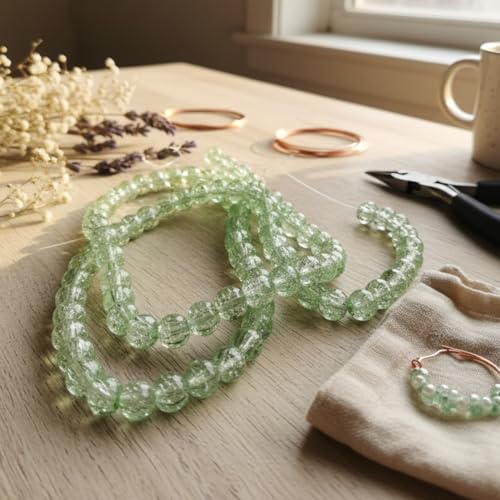DandS ltd Crackle Lampwork Glass Beads for Jewelry Making, Natural Green, Vibrant DIY Bracelets, Necklaces, Beading Supplies & Craft Kits for Handmade Jewelry, 80pcs 0.39 inch (10mm), #J257-10 - color: Green Natural