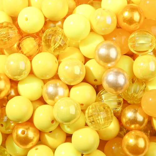 20mm Acrylic Beads 120pcs Yellow hunk Bubblegum Bead 20mm Multicolor Beadable Pen Ball Beads for Pen Bag Jewelry Making Necklace Bracelets (Yellow) - color: yellow