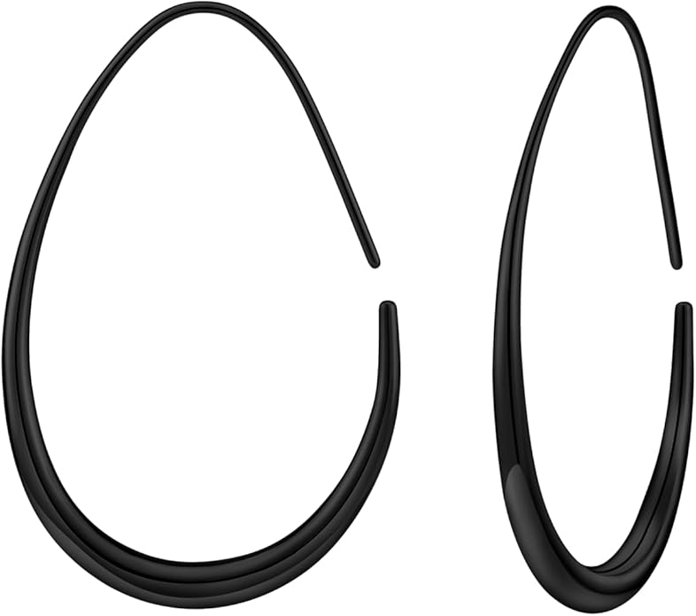 Lightweight Teardrop Hoop Earrings for Women - 14k Gold/White Gold Plated Large Oval Pull Through Hoop Earrings High Polished Statement Jewelry Gift for Women