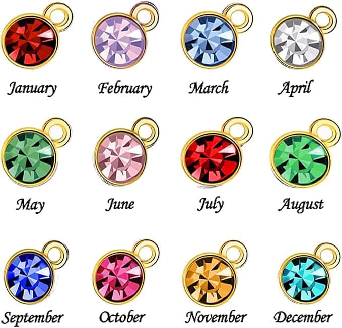 BetterJonny 120 Pieces Crystal Birthstone Charms Beads, 12 Colors Round Crystal Charm with Rings Handmade Jewelry Pendants for Jewelry Necklace Bracelet Earring Making - color: （#B）Gold Round