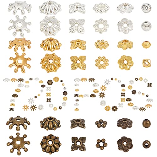 SUNNYCLUE 720Pcs Flower Bead Caps Spacer Beads Set Filigree Iron 6-Petal Floral Caps Tibetan Style Flower End Spacers for Jewelry Making Findings Necklaces Bracelets DIY Supplies - color: 720pcs Mixed Color