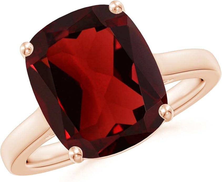 Angara Cushion Garnet Solitaire Ring in Sterling Silver/14K Solid Gold/Platinum | Natural Garnet Solitaire Ring for Women | January Birthday, Anniversary, Gemstone Jewelry Gift