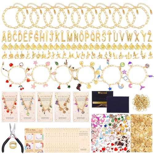 Wurosi 413 Pieces Gold Paperclip Charm Bracelet Making Kit, Including Paperclip Chain Bracelets, Charms, Jump Rings, Gift Bags, Pliers for Crafts Beginner Supplies Gift - color: 413 Pcs Gold Bracelet