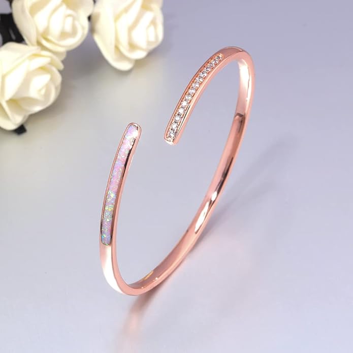 CiNily Womens Cuff Bracelet,Opal Bangle Bracelets Gold Plated Hypoallergenic Ladies Gemstone Open Cuff Bangle Bracelet