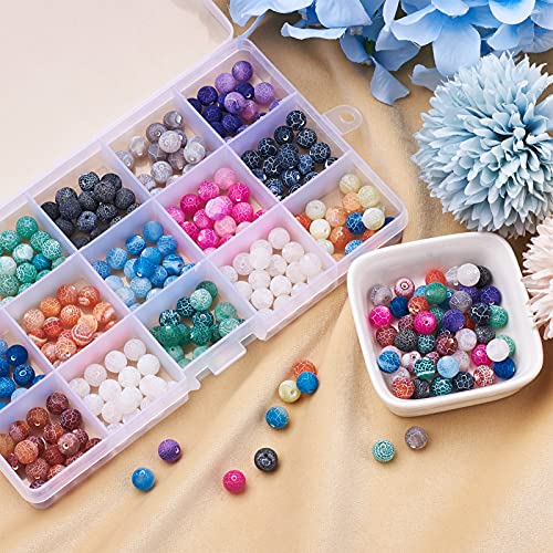 Craftdady 300pcs Natural Round Crackle Agate Beads 8mm Frosted Weathered Agate Gemstone Loose Beads for Bracelets Necklaces Earrings Jewelry Crafts Making, 15 Colors - color: 15 Colors Crackle Agate