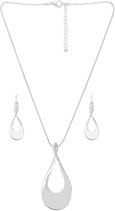 Madison Tyler Gold Plated Jewelry Set for Women | Silver Teardrop Pendant Necklace Trendy | Long Necklace with Snake Chain | Fashion Dangle Earring Set