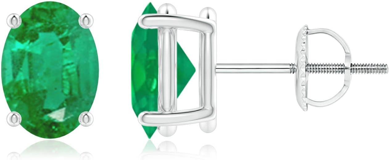 ANGARA Natural Emerald Earrings for Women | Oval Shape Emerald Classic Earrings in 14K Solid Gold/Platinum | May Birthday, Anniversary, Gemstone Jewellery Gift