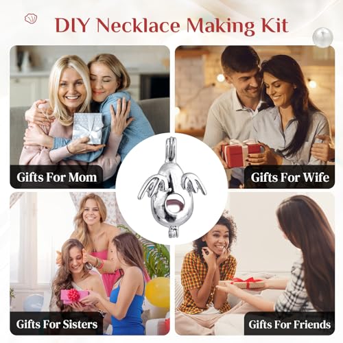 MilkyWay Wish Pearl Necklace Kit, DIY Necklace Making Kit, lotus Necklace Cage Locket Cultured Pearl in Oyster Set, 16.9", Surprise Gift For Wife, Girlfriend,Mother - color: Dolphin