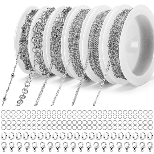 6 Rolls Necklace Chains for Jewelry Making 46 Feet Chain Jewelry Chain with Jump Rings Lobster Clasps Pinch Clasps for Jewelry Craft DIY Making Supplies (Silver) - color: 6 Rolls Silver