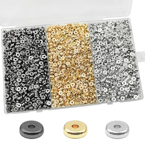 6mm Flat Round Spacer Beads, Clay Beads for Bracelets Making Kit, Heishi Polymer Flat Disc Spacer Beads for Jewelry Making, Clay Beads for Jewelry Making Gold Beads Silver (3000pcs) - color: 3000pcs