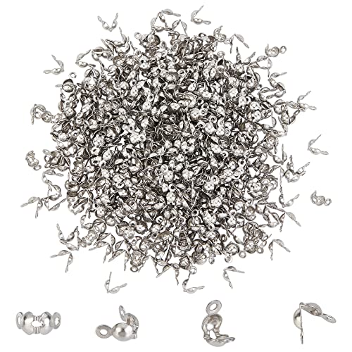NBEADS 500 PCS Stainless Steel Bead Tips, Open Clamshell Fold-Over Bead Tips Knot Covers End Caps for Knots & Crimp Findings - color: Stainless Steel Color