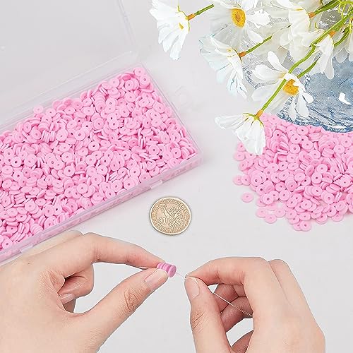 2000Pcs White Clay Beads Polymer Clay Spacer Beads Flat Beads 6mm Round Heishi Vinyl Beads for DIY Craft Gift Adults Girls Kids Bracelets Necklace Jewelry Making Earring Accessories (Pink) - color: Pink