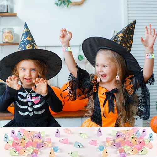 Augshy 64 Pcs Halloween Ghost Charms, Resin Ghost Charms Luminous Ghost Beads Halloween Pendant Bulk Glow in The Dark Ornament for DIY Bracelet Necklace Earrings Jewelry Making Accessories Decorations - style: Halloween Style