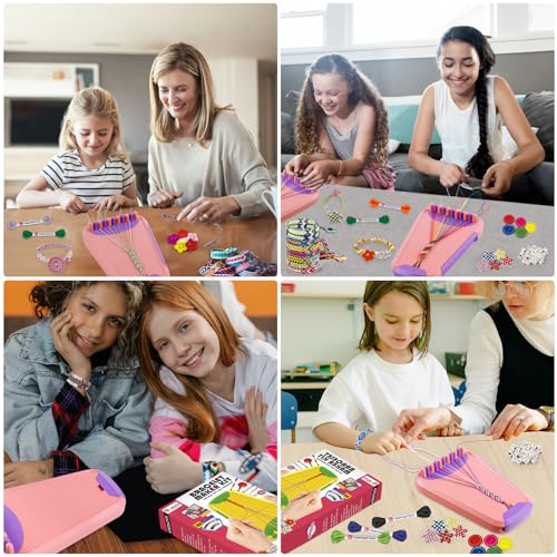 Friendship Bracelet Making Kit for Girls Ages 8-12, Kids Jewelry Making Kit with 28 Pre-Cut Threads and Letter Beads, Arts and Crafts for Kids, Birthday Easter Gifts for 6 7 8 9 10 11 12 Year Old - color: Pink/Purple