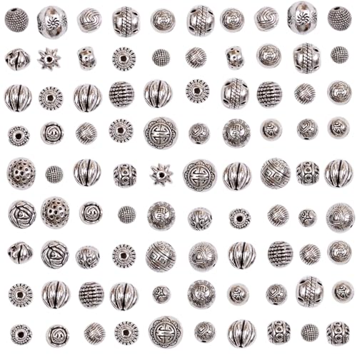 stino Metal Ball Spacer Beads for Jewelry Making, Silver Bracelet Earrings Necklace Findings & Supplies 512 (Ball (70pcs)) - color: Ball (70pcs)