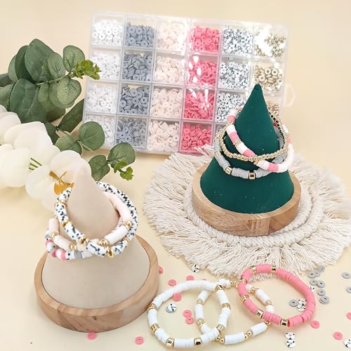 MIIIM Boho Neutral Clay Bead Bracelet Kit, Heishi Beads, Flat Clay Beads and Gold Spacer Beads for Jewelry Making, Friendship Bracelet Beads Kit for Valentine's Day, Crafts, Raves, Gifts - color: Boho Neutral