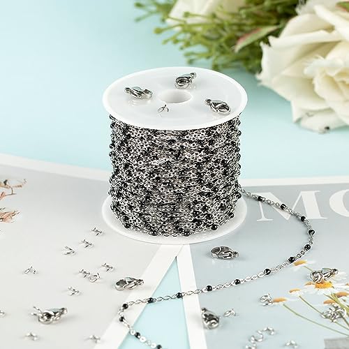 UMAOKANG 10 Meters Stainless Steel Jewelry Chain for Jewelry Making Black Enamel Bead Cable Chain Roll with Open Jump Rings and Lobster Clasps - color: Black Bead-Steel