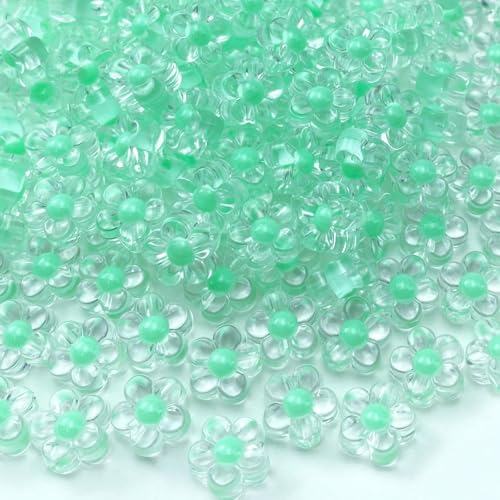 150Pcs Acrylic Flower Beads Candy Color Transparent Plastic Pastel Spacer Beads with Hole for DIY Crafts Wind Chimes Suncatcher Necklaces Bracelets Earrings Jewelry Making(Lake Green) - color: Lake Green