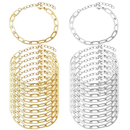 tiggell 20pcs Chain Bracelets Kit Alloy Link with Lobster Clasps for Christmas DIY Women Jewelry Findings Bracelet Making (Gold & Silver) - color: Gold & Silver