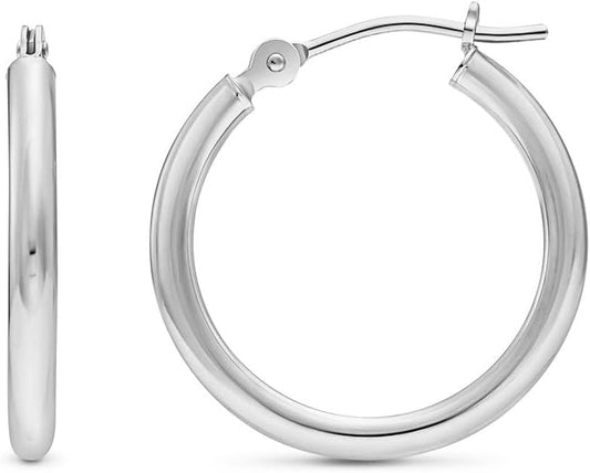 14k White Gold Classic Round Hoop Earrings