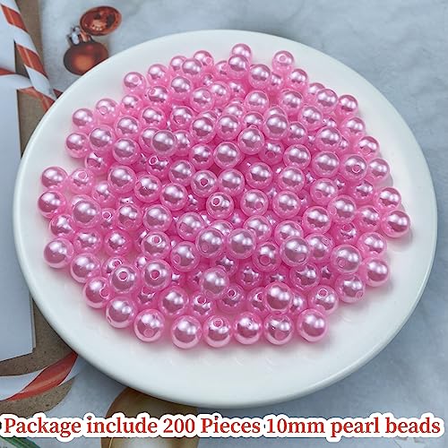 Pinhoollgo 200pcs Pearl Beads 10mm Round Pearl Beads with Hole for DIY Bracelet Necklace Jewelry Making Supplies Handmade Craft(Pink) - color: Pink, size: 10mm/200pcs