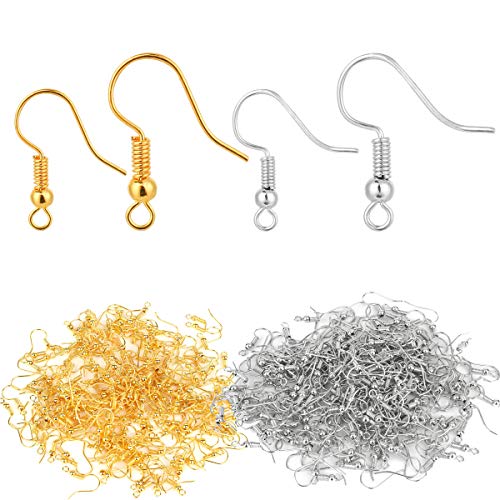 Bylion 400 Pieces Stainless Steel Earring Hooks, Fish Hooks Ear Wires French Wire Hooks, Coil and Ball Style Nickel-Free Ear Wires for Jewelry Making, Gold - color: Gold