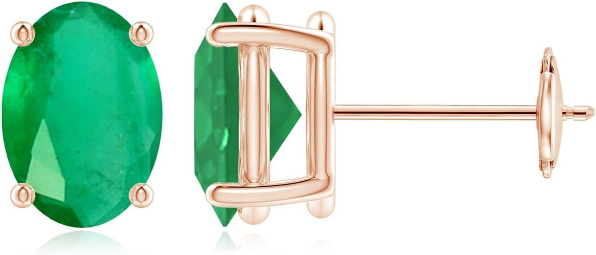 ANGARA Natural Emerald Earrings for Women | Oval Shape Emerald Classic Earrings in 14K Solid Gold/Platinum | May Birthday, Anniversary, Gemstone Jewellery Gift