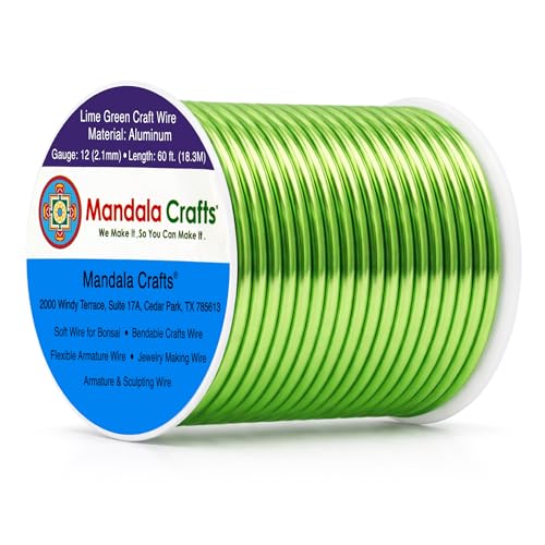 Mandala Crafts 12 Gauge Anodized Aluminum Craft Wire for Jewelry Making - 60 FT Colored Flexible Lime Green Wire - Bendable for Bonsai Armature Crafting Sculpting - color: Lime Green, size: 12 Gauge