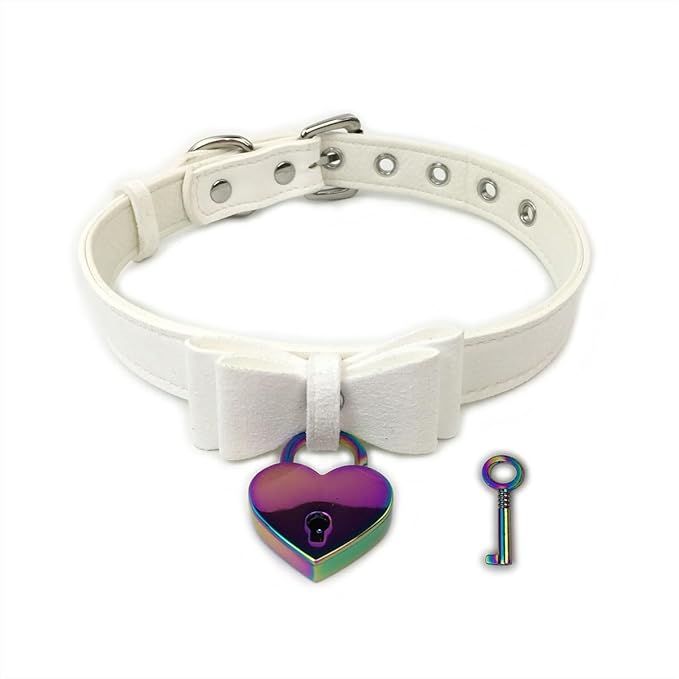 Destiny Love Bell Padlock Choker Collar Necklace Lolita Bow Collar Cat Kitty Velvet Necklace with Heart Lock and Key with Box for Women and Men