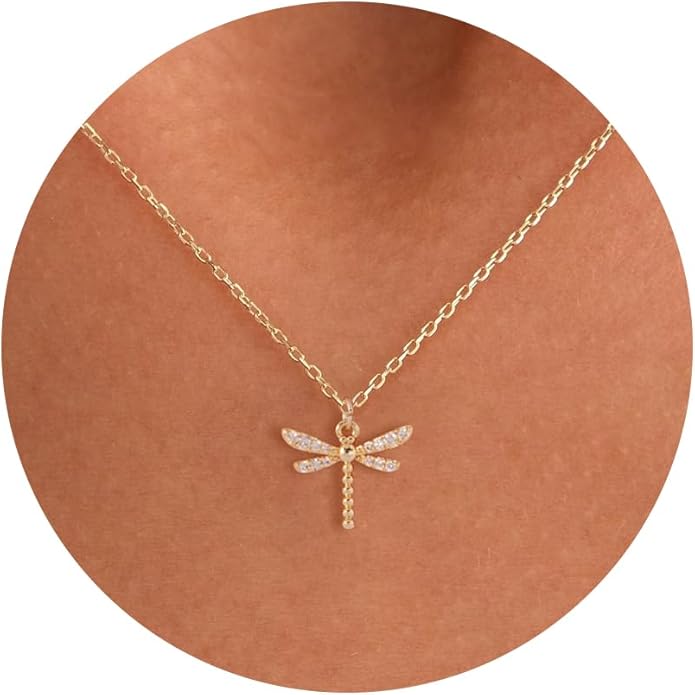 14K Gold Plated Dainty Pendant Butterfly Bead Boot Bee Baseball Flower Compass Airplane Heart Hummingbird Tree Necklace Simple Jewelry Gift for Women