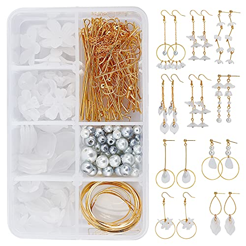 SUNNYCLUE 1 Box DIY 10 Pairs Acrylic Flower Dangle Earring Jewelry Making Kits Include White Acrylic Petal Beads Caps Pendants Pearl Beads Earring Hooks Jewelry Findings Supplies - color: Diy 10 Pairs White Flowers Round Beads Earrings