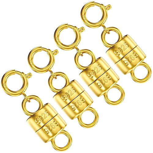 OHINGLT 14K Gold Plated 925 Sterling Silver Magnetic Necklace Clasps and Closures,Gold and Silver Bracelet Clasp Converter for Jewelry Making Supplies,Chain Extender Connector for Bracelet - color: 4Pcs Gold