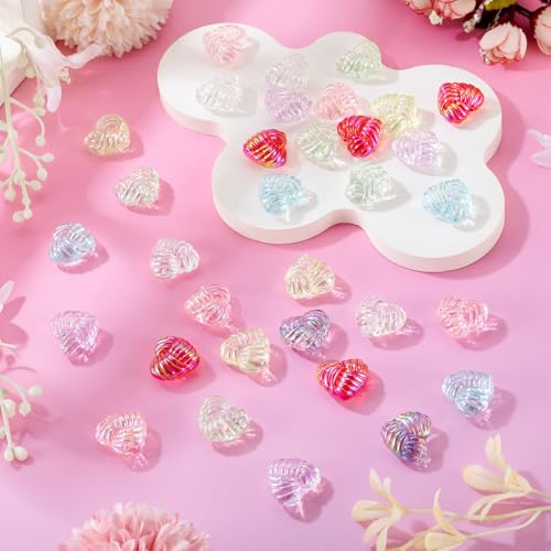 Transparent Acrylic Heart Beads Clear Heart Shape Beads, Craftdady 70Pcs UV Plating Iridescent Love Small Spacer Bead for Jewelry Making Bracelet Necklace Earring DIY Crafts - color: Mixed Color Heart