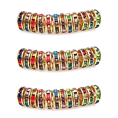 MJDCB Rondelle Spacer Beads Round Crystal Czech Rhinestone for Bracelets Necklaces Jewelry Making Accessories (Golden/Multicolor,6mm/100pcs) - color: Golden/Multicolor, size: 6mm/100pcs