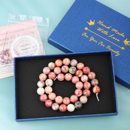 Natural Stone Beads Round Genuine Real Stone Beading Strand Loose Gemstones DIY Smooth Bead for Bracelet Necklace Earrings Jewelry Making (Red Plum Blossom Stone, 10mm 36 Pieces) - color: Red Plum Blossom Stone, size: 10mm 36pcs