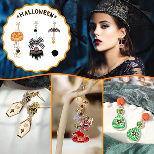 SANNIX 110Pcs 55 Pairs Halloween Charms Gold Enamel Jewelry Pendants for Halloween Earring Bracelet Necklace Craft Making - style: Halloween Charms-55 Pairs