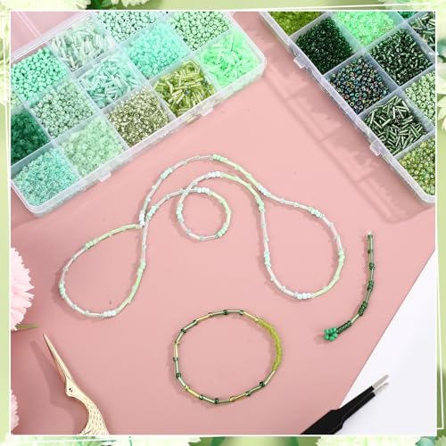 Jexine 2 Sets 30 Colors Glass Seed and Bugle Beads Kit Small Loose Craft Beads for Jewelry Making DIY Crafts Bracelets and Necklaces (Green, Cyan) - color: Green, Cyan