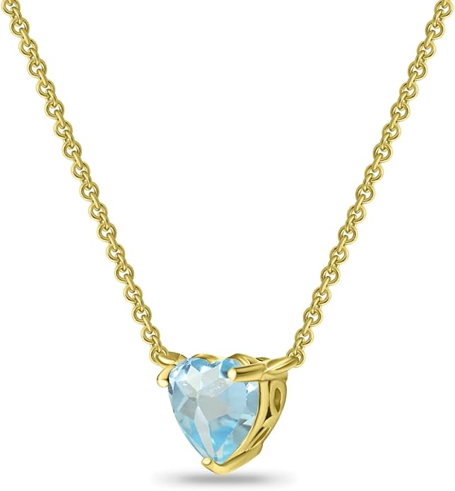 Birthstone Necklace for Women - Genuine or Synthetic Gemstone, 7mm Heart Solitaire, Short Dainty Layered Choker, Silver