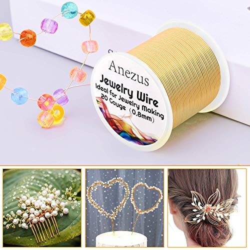 anezus 20 Gauge Jewelry Wire, 28 Yards Craft Wire Tarnish Resistant Copper Beading Wire for Jewelry Making Supplies and Crafting(KC Gold) - color: KC Gold