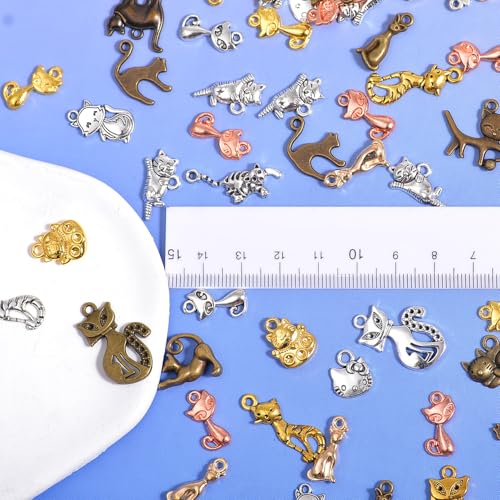 stino 100g Metal Pendant Charms for Jewelry Making, Bulk Silver & Gold Plated Charms for Braclet Necklace Crafts, Animal Plant Flower Pet and so on - color: Cat Bronze Glod