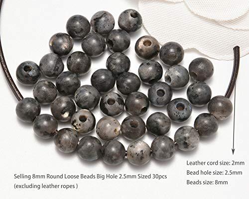 AD Beads Natural Gemstone 8mm Round Loose Beads Big Hole 40pcs (Larvikite) - color: Larvikite