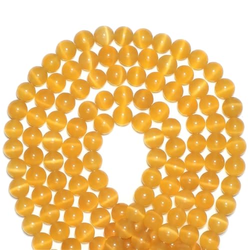 100pcs Golden Yellow Cat Eye Beads 8mm Round Semi Precious Stone Hole Size 1mm DIY Charm Spacer Beading Smooth Gemstone Loose Beads for Jewelry Making Bracelets Necklaces Earrings Crafting - color: Golden Yellow