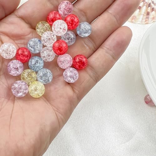 400pcs 8mm Acrylic Crackle Beads - Round Crystal Acrylic Craft Beads with Hole for Jewelry Making - Transparent White - color: 26-transparent white, size: 8MM