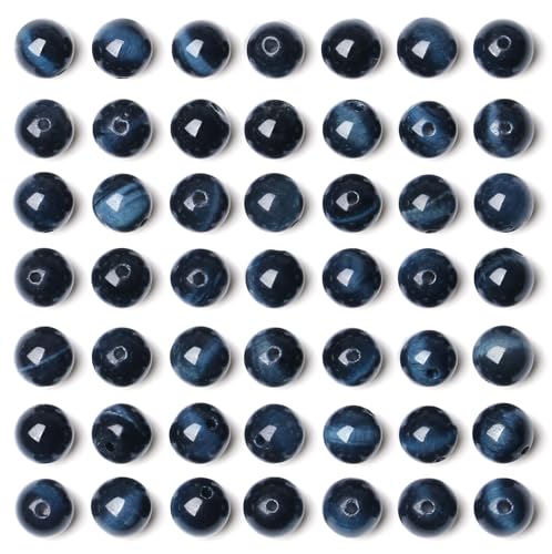 QINJIEJIE 60PCS Blue Sapphire Tiger Eye Beads 8mm Stone Beads Round Loose Gemstone Bead for Bracelet Beading Crystal Jewelry Making DIY Necklace Earrings 0.32" - color: Sapphire Tiger's Eye, size: 60PCS