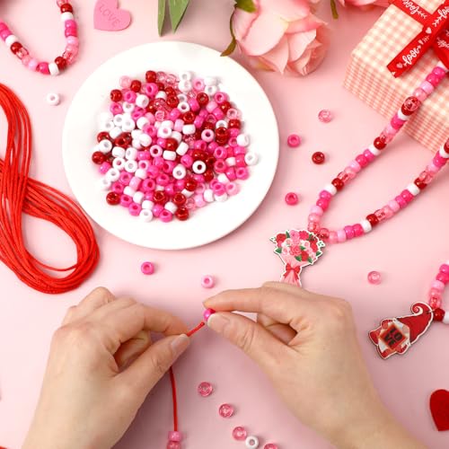 DTOFOOT 24 Set Valentine's Day Craft Kit, DIY Valentine Bead Necklaces Red Pink Heart Chocolate Ludy Bugs Crafts Gifts Classroom Activity Supplies Party Favor