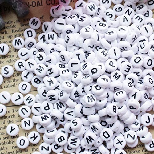 ToBeIT 1000pcs Letter Beads Acrylic Alphabet Beads Round 4X7mm White Beads Jewelry Findings Charms for DIY Bracelet Necklace Craft Making (bgwhite-Black) - color: bgwhite-black