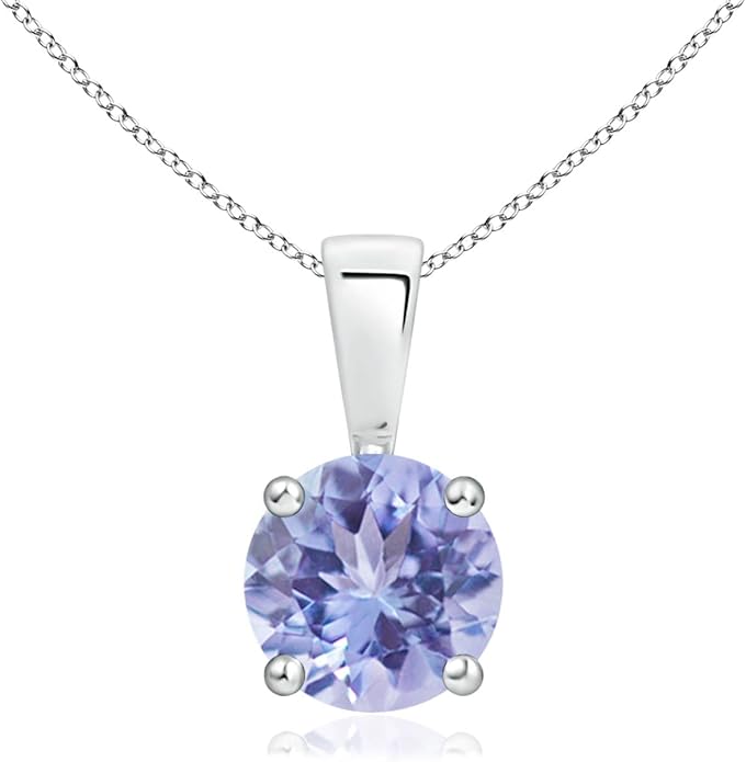 Angara Natural Tanzanite Solitaire Pendant for Women | Round Tanzanite Solitaire Pendant Necklace in 14K Solid Gold/Silver/Platinum With 18" Chain | December Birthday, Gemstone Jewelry Gift