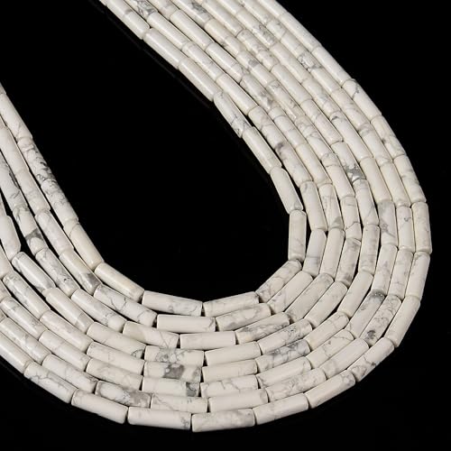 29 Pcs 4x13mm Natural White Howlite Stone Bead Cylinder Column Tube Healing Friendship Mens Bracelets DIY Beads for Jewelry Making Keychain - color: White Howlite, size: 4x13mm