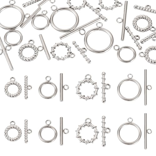12 Sets OT Toggle Clasps Stainless Steel Toggle Jewelry Clasps T-Bar Closure Clasp Fastener IQ End Connectors for DIY Necklace Bracelet Jewelry Making - color: Stainless Steel-OT Clasp