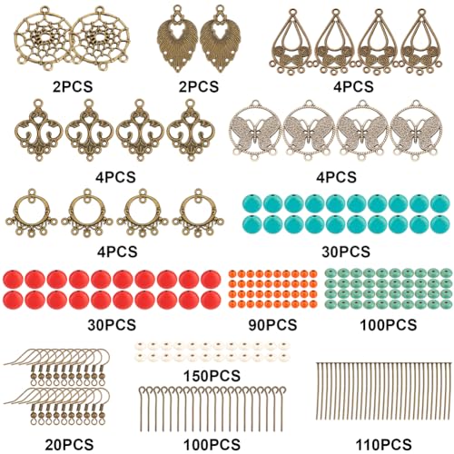 SUNNYCLUE 1 Box DIY Make 10 Pairs Bohemian Chandelier Earrings Making Kit Including Chandelier Links Turquoise Beads Earring Findings for Women Beginners DIY Earring Jewelry Making Crafts - color: Chandelier Bohemian Style F